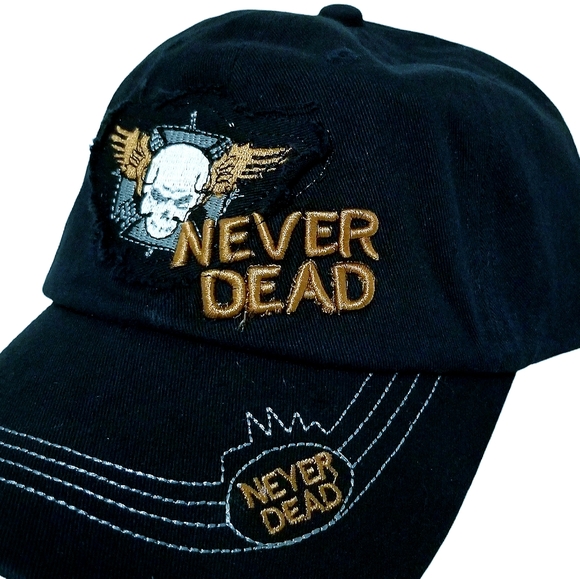 Yiweike Never Dead Maltese Cross And Skull Adjustable Cap Black NWT - Picture 8 of 8